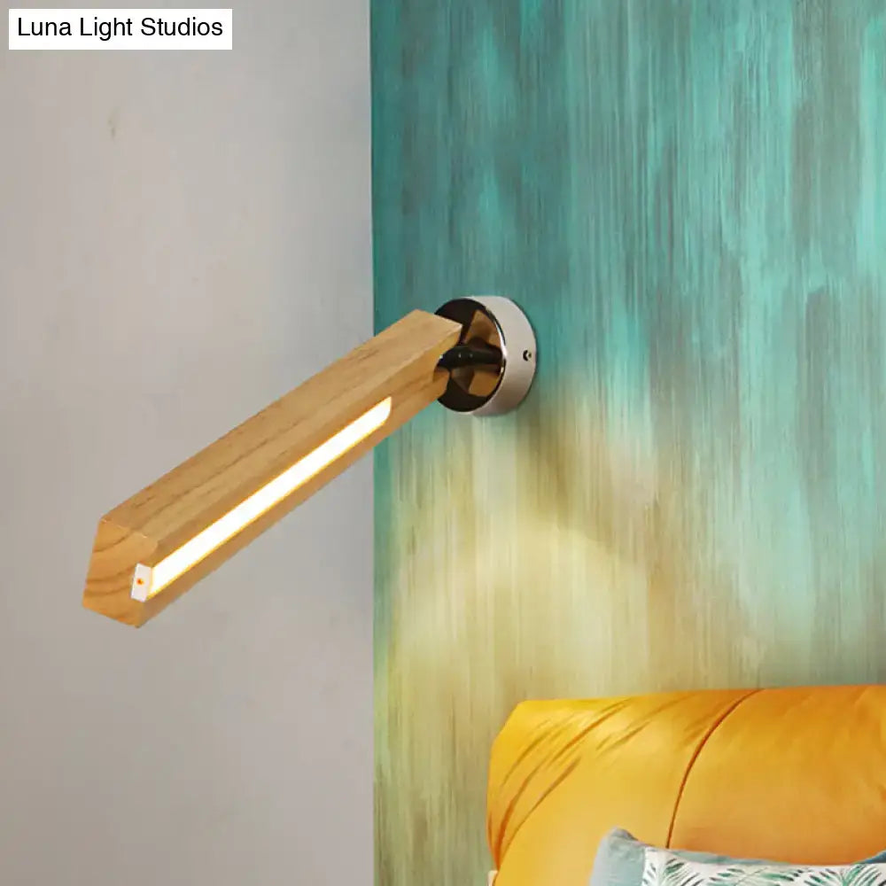 Modern rotatable beige wood wall light with light wood finish and sleek metallic base 12 inch fixture with led strip