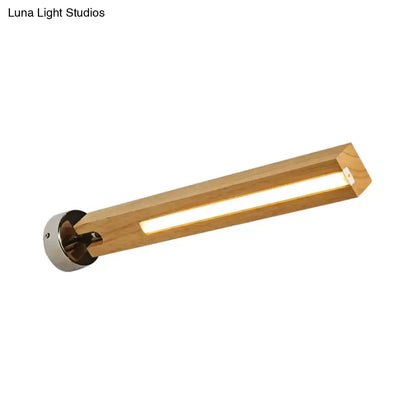 Modern rotatable beige wood wall light with natural wood finish and metallic base inch fixture for bedroom LED lighting