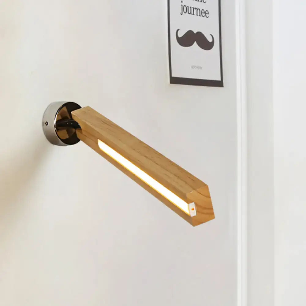Modern rotatable beige wood wall light with sleek rectangular design and warm led inch fixture for bedroom use
