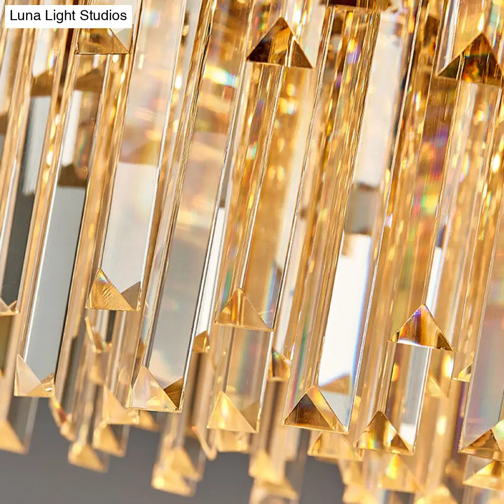 Lámpara de araña redonda moderna con diseño floral, cristal y metal, ideal para dormitorio - Acabado en latón