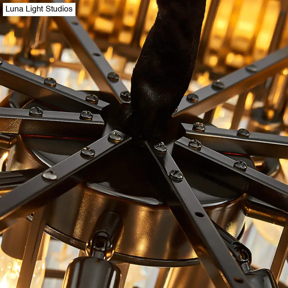 Lámpara de araña redonda moderna con diseño floral, cristal y metal, ideal para dormitorio - Acabado en latón