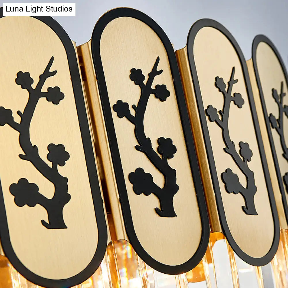 Lámpara de araña redonda moderna con diseño floral, cristal y metal, ideal para dormitorio - Acabado en latón