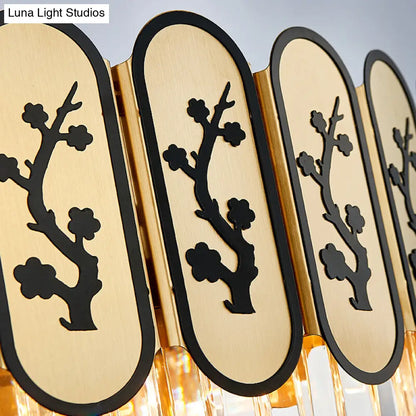 Lámpara de araña redonda moderna con diseño floral, cristal y metal, ideal para dormitorio - Acabado en latón