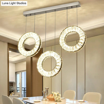 Modern Round Cluster Pendant Light- Crystal 3 Bulb Suspended Fixture in Nickel