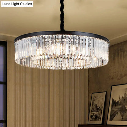 ثريا كريستال دائرية حديثة - إضاءة مدمجة باللون الأسود، متوفرة بأحجام وخيارات إضاءة متعددة