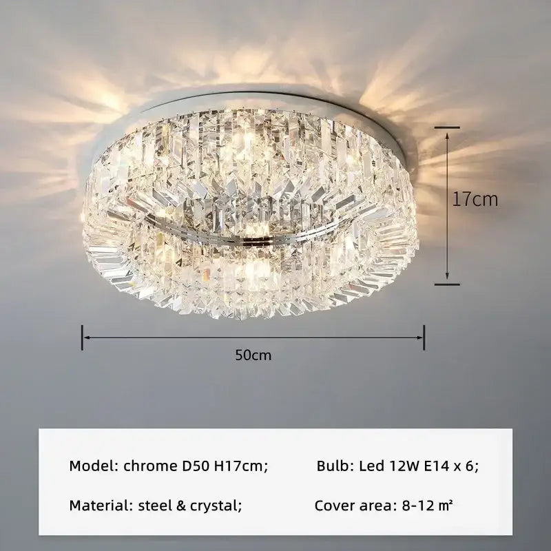 Modern round crystal led ceiling light with chrome finish and faceted tiers for bedroom decorbites crystal led chandelier