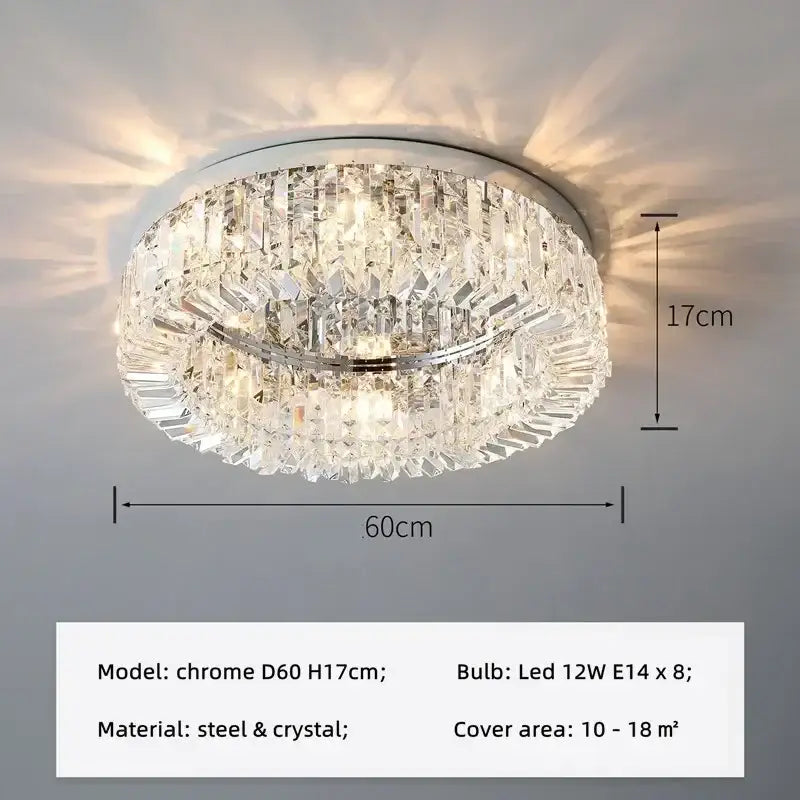Modern round crystal led ceiling light with chrome finish and faceted prisms for decorbites crystal led ceiling lighting