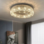 Modern round crystal led ceiling light with faceted crystal prisms emitting warm light for bedroom decorbites crystal led chandelier