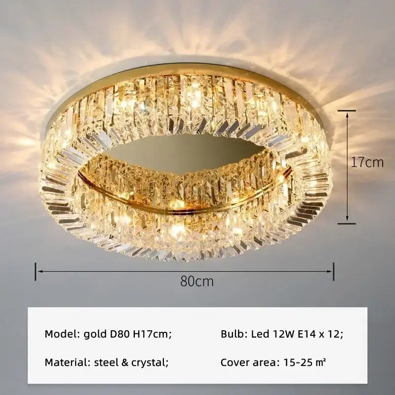 Modern round gold ceiling light with two concentric crystal led rings for bedroom decorbites crystal led ceiling use