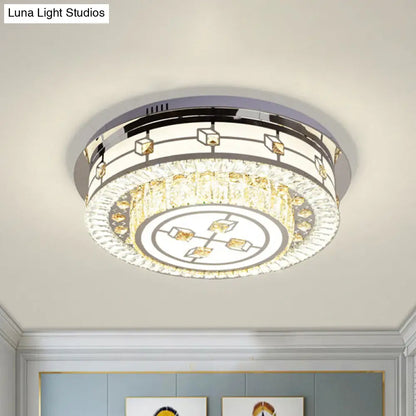 DecorBites™ DecorBites™ Modern Round Flush Mount LED Ceiling Lamp with Beveled Crystals in Stainless Steel