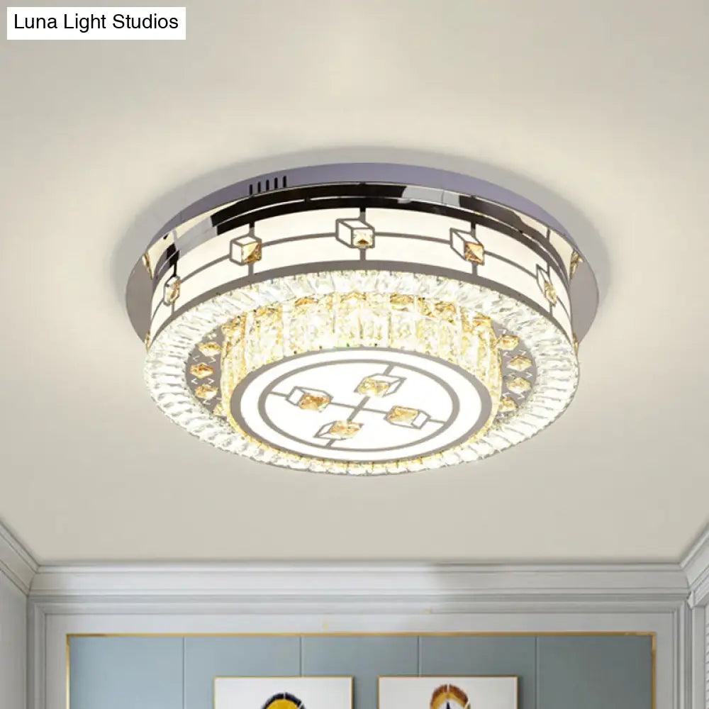 DecorBites™ DecorBites™ Modern Round Flush Mount LED Ceiling Lamp with Beveled Crystals in Stainless Steel