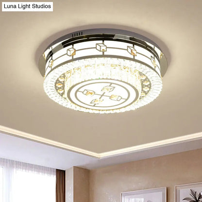 DecorBites™ DecorBites™ Modern Round Flush Mount LED Ceiling Lamp with Beveled Crystals in Stainless Steel
