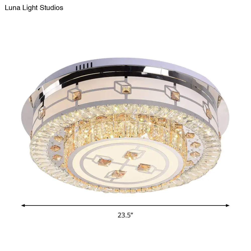 DecorBites™ DecorBites™ Modern Round Flush Mount LED Ceiling Lamp with Beveled Crystals in Stainless Steel