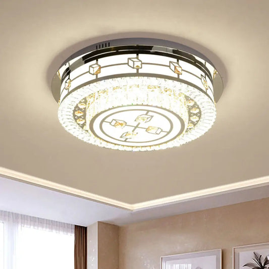 DecorBites™ DecorBites™ Modern Round Flush Mount LED Ceiling Lamp with Beveled Crystals in Stainless Steel