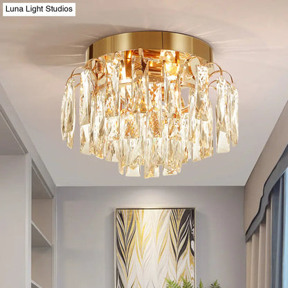 DecorBites™ DecorBites™ Modern Round Flush Mount Light with Clear Crystal Prism, Chrome/Gold Finish, 2 Lights