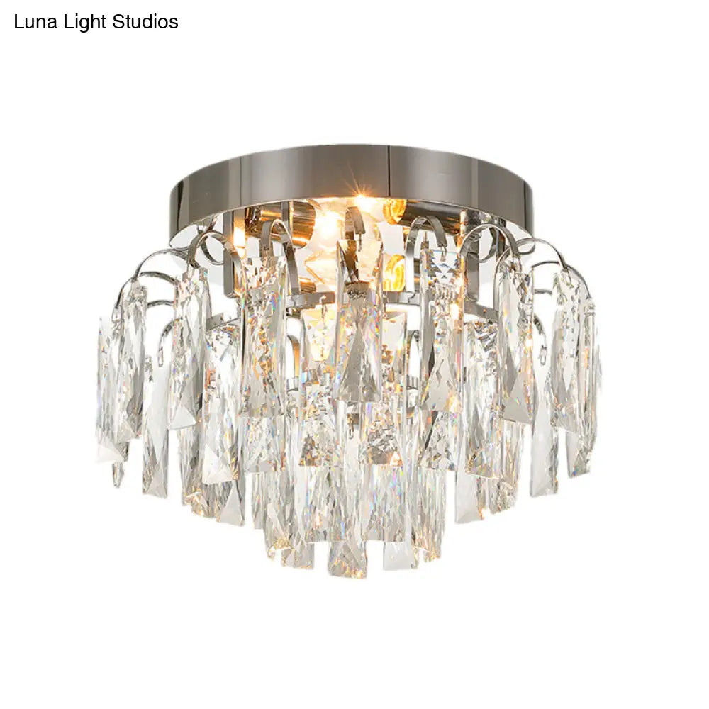 DecorBites™ DecorBites™ Modern Round Flush Mount Light with Clear Crystal Prism, Chrome/Gold Finish, 2 Lights