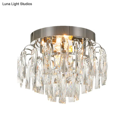 DecorBites™ DecorBites™ Modern Round Flush Mount Light with Clear Crystal Prism, Chrome/Gold Finish, 2 Lights