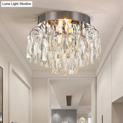 DecorBites™ DecorBites™ Modern Round Flush Mount Light with Clear Crystal Prism, Chrome/Gold Finish, 2 Lights