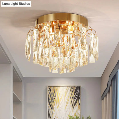 DecorBites™ DecorBites™ Modern Round Flush Mount Light with Clear Crystal Prism, Chrome/Gold Finish, 2 Lights