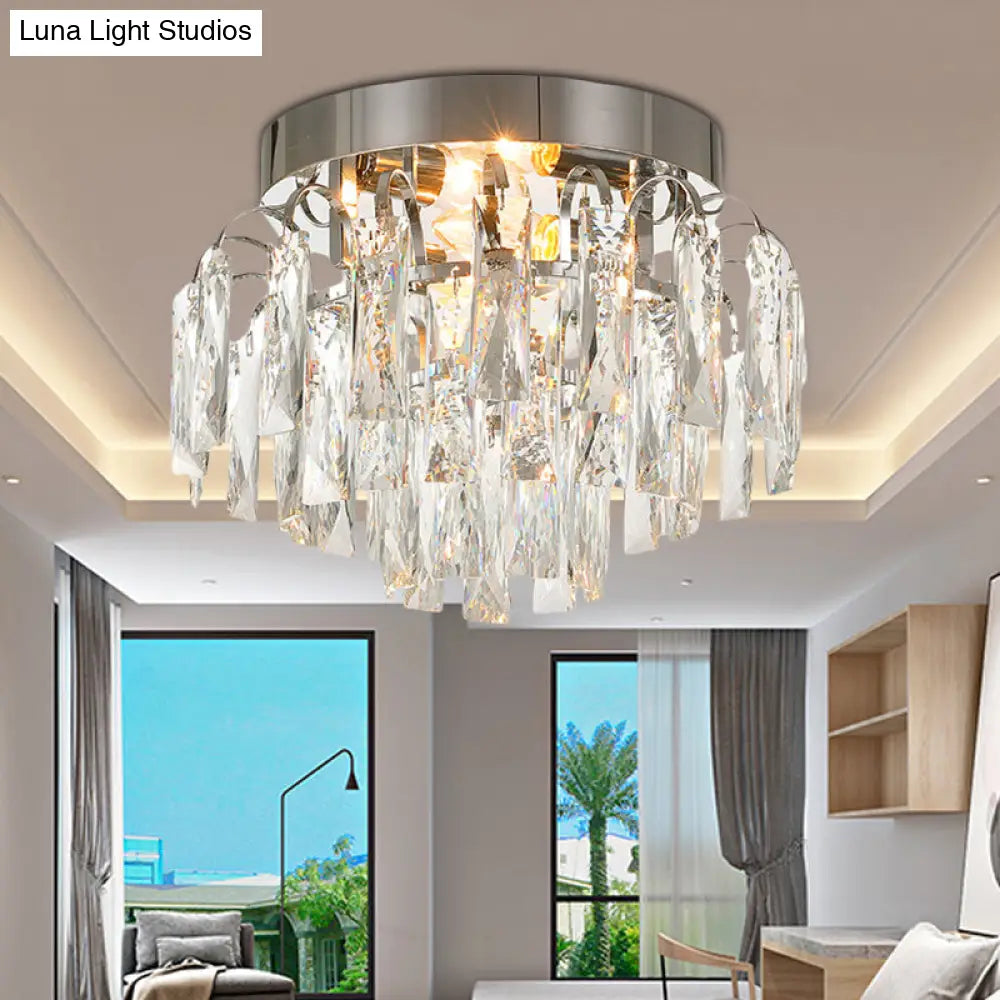 DecorBites™ DecorBites™ Modern Round Flush Mount Light with Clear Crystal Prism, Chrome/Gold Finish, 2 Lights