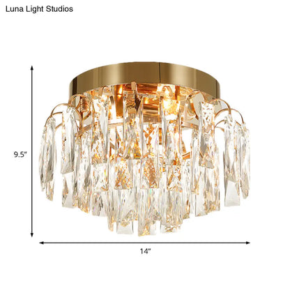 DecorBites™ DecorBites™ Modern Round Flush Mount Light with Clear Crystal Prism, Chrome/Gold Finish, 2 Lights