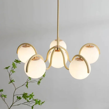 Modern Round Glass Pendant Light in Iron and White