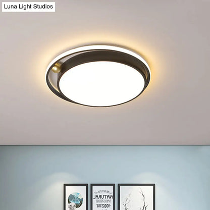 DecorBites™ DecorBites™ Modern Round LED Flush Mount Ceiling Light in Black- 16"/19.5" Iron Frame with Warm/White Glow - Minimalist Bedroom Fixture