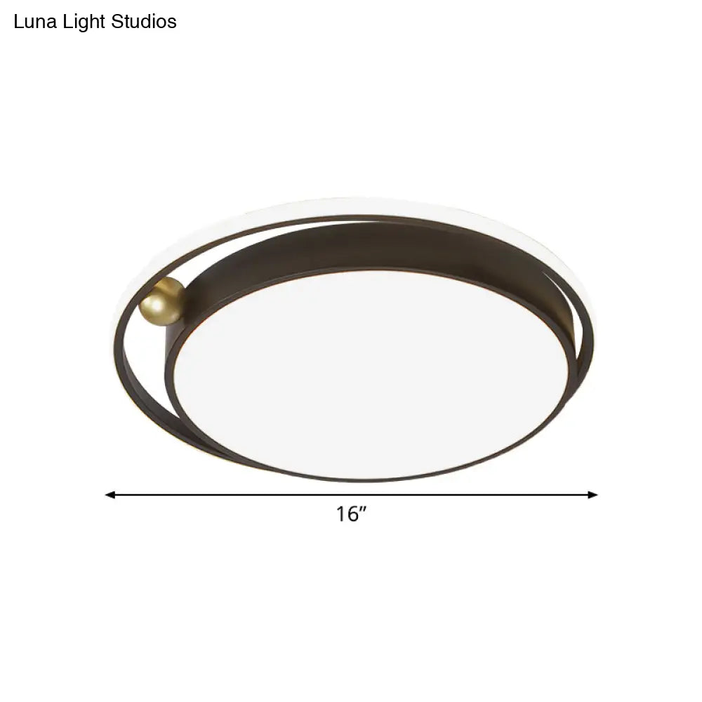 DecorBites™ DecorBites™ Modern Round LED Flush Mount Ceiling Light in Black- 16"/19.5" Iron Frame with Warm/White Glow - Minimalist Bedroom Fixture