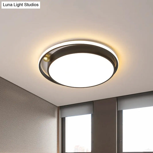 DecorBites™ DecorBites™ Modern Round LED Flush Mount Ceiling Light in Black- 16"/19.5" Iron Frame with Warm/White Glow - Minimalist Bedroom Fixture