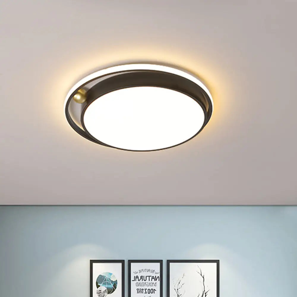 DecorBites™ DecorBites™ Modern Round LED Flush Mount Ceiling Light in Black- 16"/19.5" Iron Frame with Warm/White Glow - Minimalist Bedroom Fixture