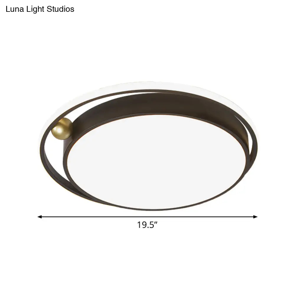 DecorBites™ DecorBites™ Modern Round LED Flush Mount Ceiling Light in Black- 16"/19.5" Iron Frame with Warm/White Glow - Minimalist Bedroom Fixture