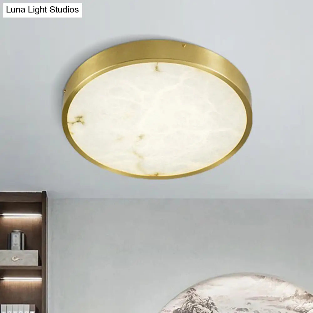 DecorBites™ DecorBites™ Modern Round LED Flush Mount Ceiling Light with Marble Accents - Brass Finish