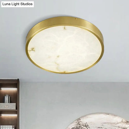 DecorBites™ DecorBites™ Modern Round LED Flush Mount Ceiling Light with Marble Accents - Brass Finish