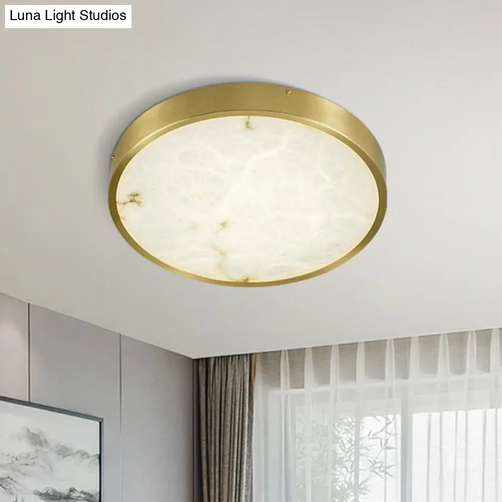 DecorBites™ DecorBites™ Modern Round LED Flush Mount Ceiling Light with Marble Accents - Brass Finish