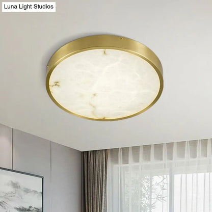 DecorBites™ DecorBites™ Modern Round LED Flush Mount Ceiling Light with Marble Accents - Brass Finish