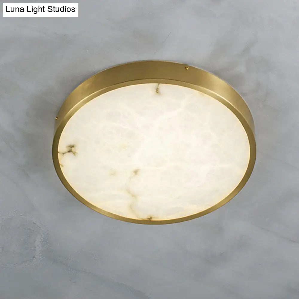 DecorBites™ DecorBites™ Modern Round LED Flush Mount Ceiling Light with Marble Accents - Brass Finish