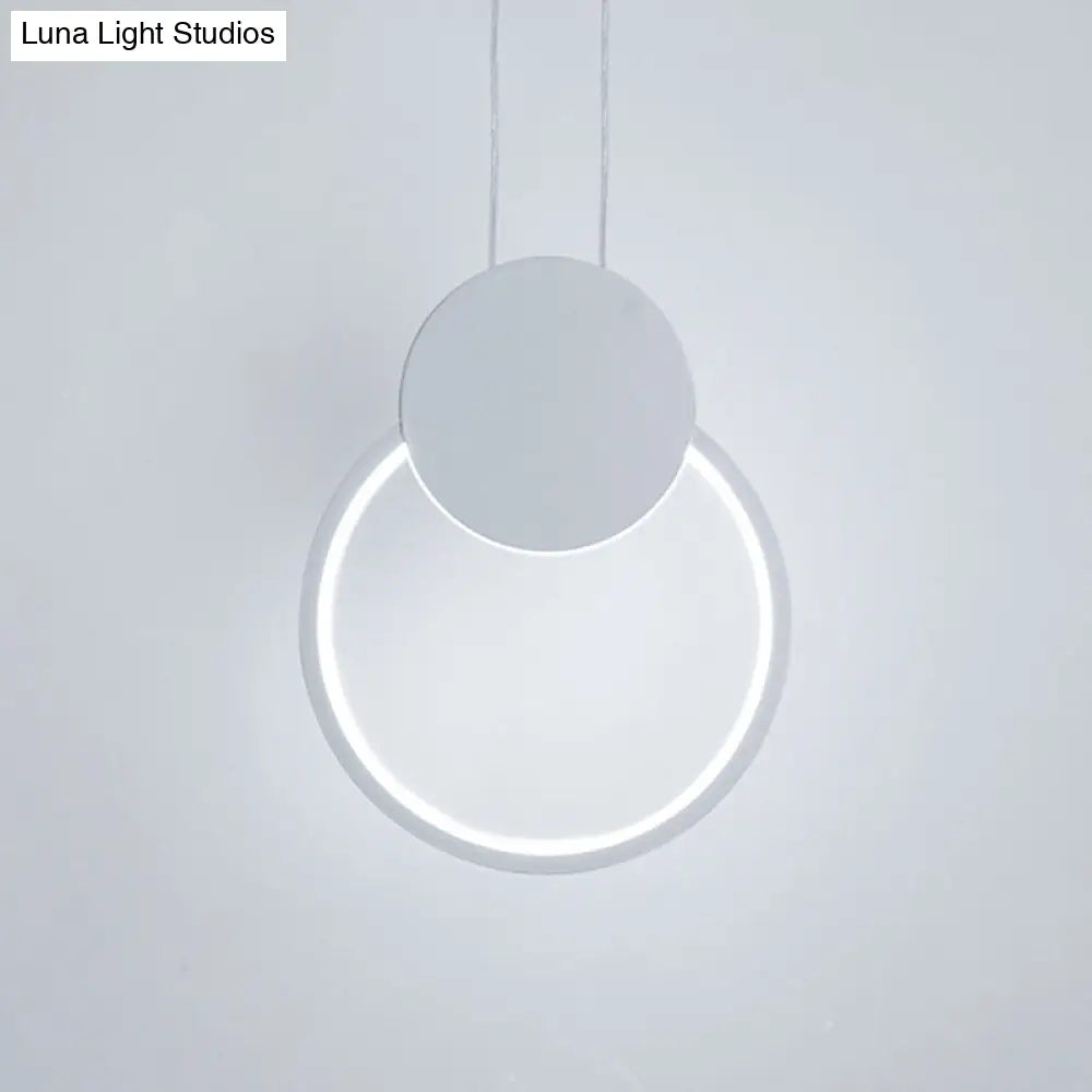 Modern Round LED Suspension Light in White/Black - Perfect Bedside Lamp with White/Warm Light