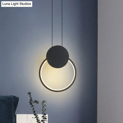 Modern Round LED Suspension Light in White/Black - Perfect Bedside Lamp with White/Warm Light