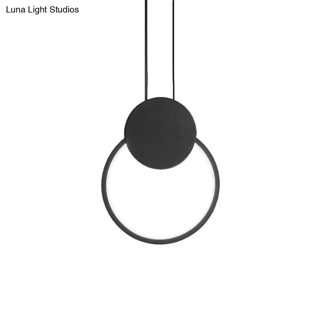 Modern Round LED Suspension Light in White/Black - Perfect Bedside Lamp with White/Warm Light