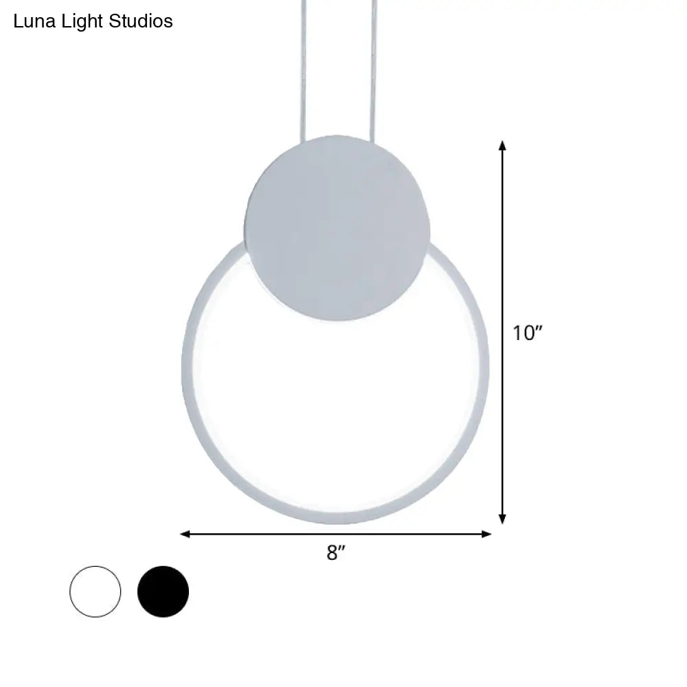 Modern Round LED Suspension Light in White/Black - Perfect Bedside Lamp with White/Warm Light