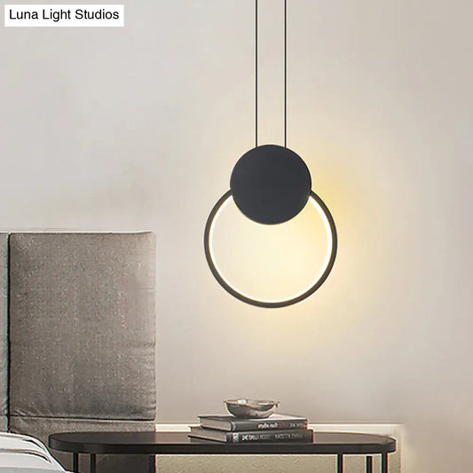 Modern Round LED Suspension Light in White/Black - Perfect Bedside Lamp with White/Warm Light