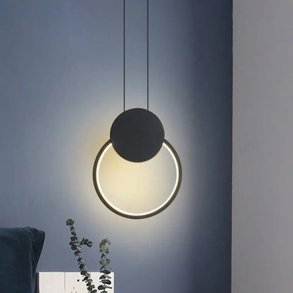 Modern Round LED Suspension Light in White/Black - Perfect Bedside Lamp with White/Warm Light