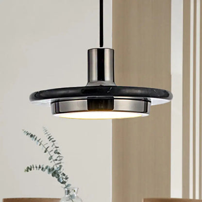 Modern Round Metal Pendant Lighting: 1-Light White/Black/Green Ceiling Lamp with Marble Ring