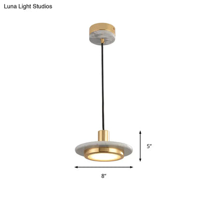 Modern Round Metal Pendant Lighting: 1-Light White/Black/Green Ceiling Lamp with Marble Ring