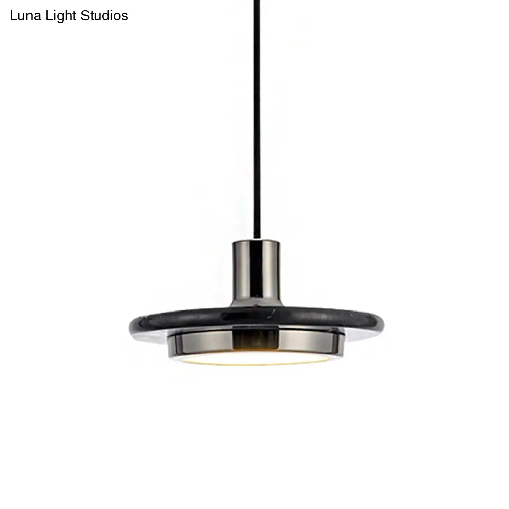 Modern Round Metal Pendant Lighting: 1-Light White/Black/Green Ceiling Lamp with Marble Ring