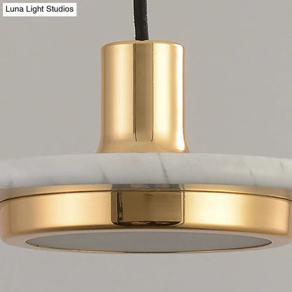 Modern Round Metal Pendant Lighting: 1-Light White/Black/Green Ceiling Lamp with Marble Ring