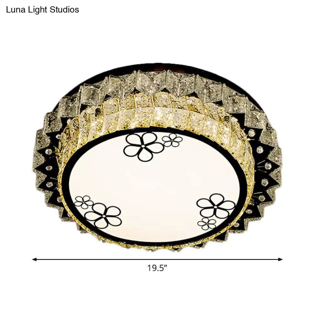 DecorBites™ DecorBites™ Modern Round Stainless Steel Flush Mount LED Ceiling Light with Clear Crystal
