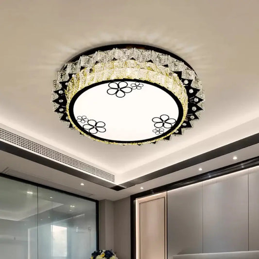 DecorBites™ DecorBites™ Modern Round Stainless Steel Flush Mount LED Ceiling Light with Clear Crystal