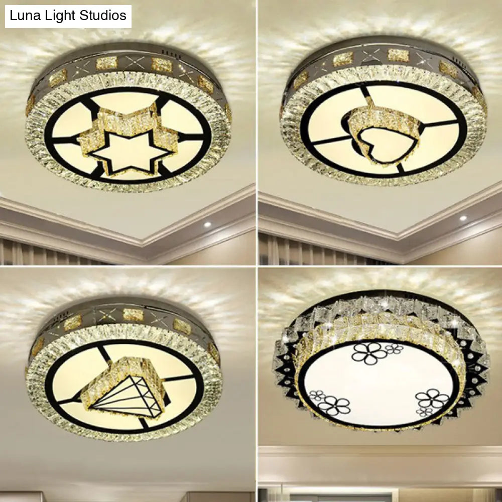 DecorBites™ DecorBites™ Modern Round Stainless Steel Flush Mount LED Ceiling Light with Clear Crystal