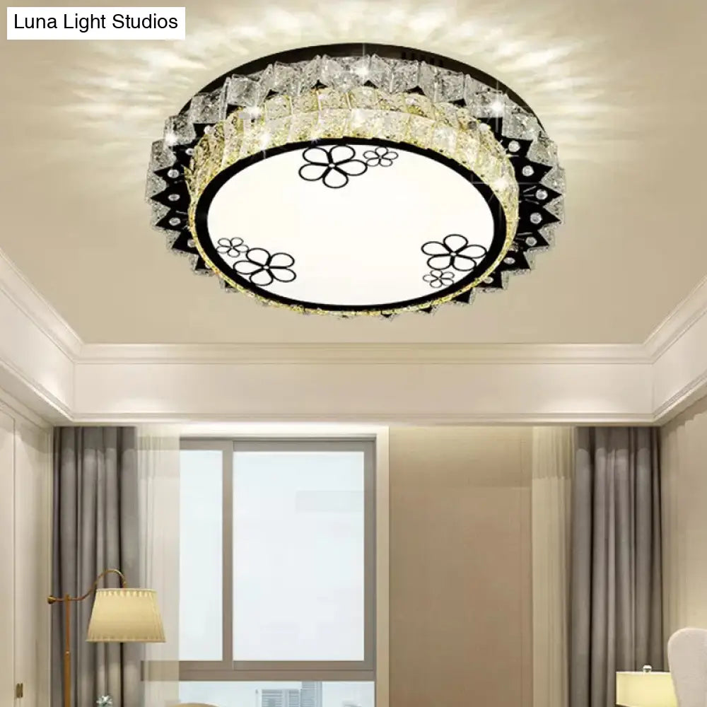 DecorBites™ DecorBites™ Modern Round Stainless Steel Flush Mount LED Ceiling Light with Clear Crystal